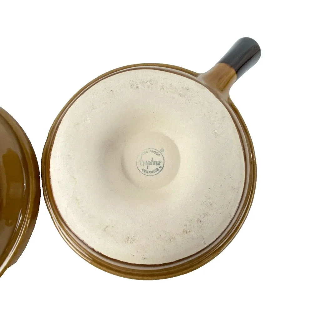 Escargot 2 Baking Dishes w Handles Vintage Brown USA Made Snail Mushroom Perfect
